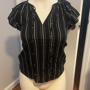 Ann Taylor Black, White and Gold Striped Blouse
